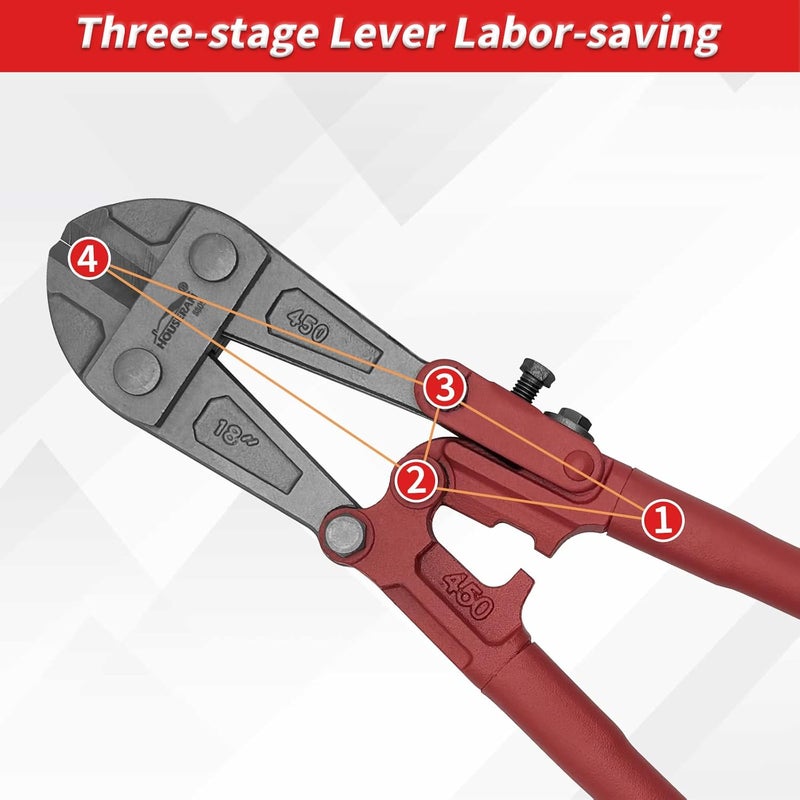 HOUSERAN Bolt Cutter 18 inch, Bolt Cutter with Comfort Handle Grip, Heavy Duty Bolt Cutter for Fences, Steel Wire, Chains, Screws, Locks, and Rivet - Image 5
